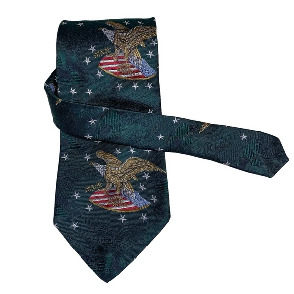Polo Ralph Lauren Jacquard Silk Tie Hunter Green Eagle Shield Patriotic Made USA - Picture 4 of 11